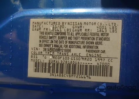 2021 Nissan Sentra Sv Xtronic Cvt from USA, damaged, VIN 3N1AB8CV8MY216696